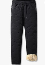 Fleece Lined Water Resistant Pants Sweatpants Warm Joggers New Black Unisex