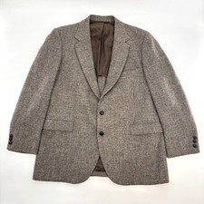 Harris Tweed Blazer Mens 46L Brown New Wool 2 Button Handwoven Herringbone Coat