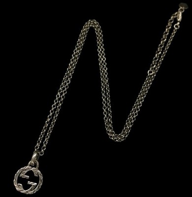Authentic GUCCI Arabesque Interlocking G Silver 925 Pendant Necklace