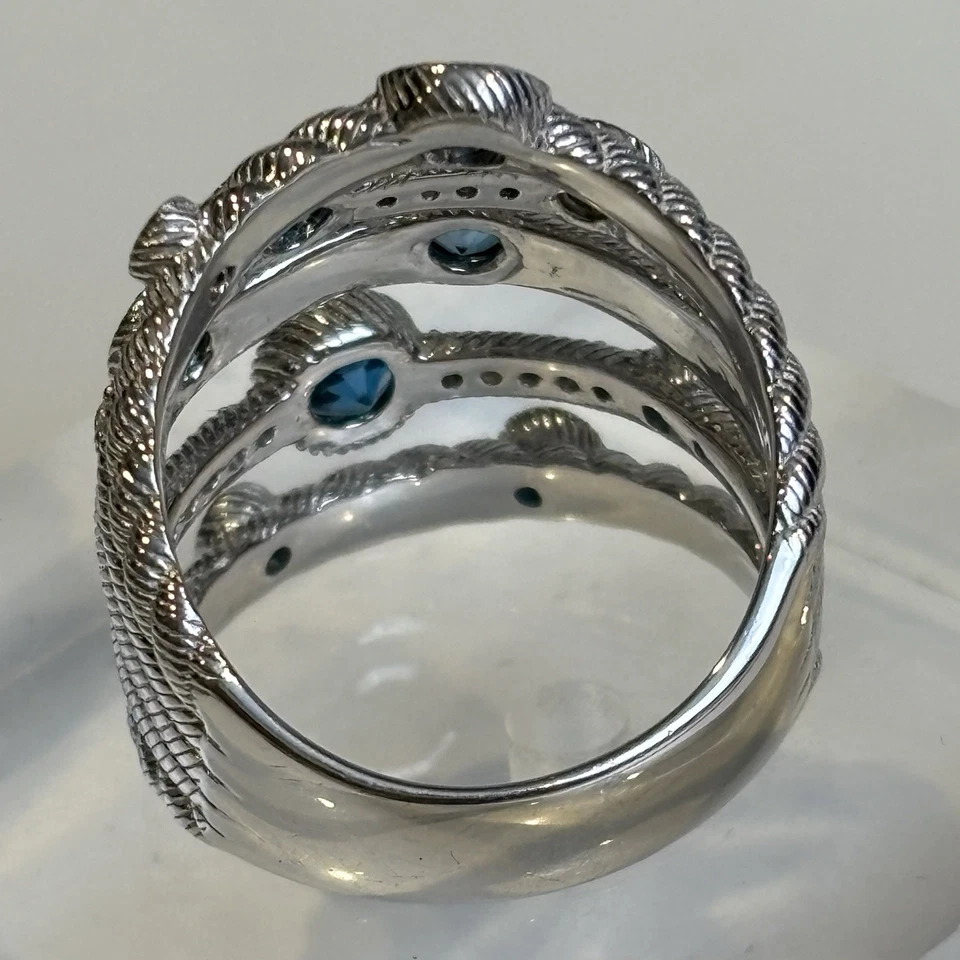 Judith Ripka Sterling Silver & Blue Topaz Multi-Row Cocktail Ring Size 6.5 8.4g - Image 4 of 4