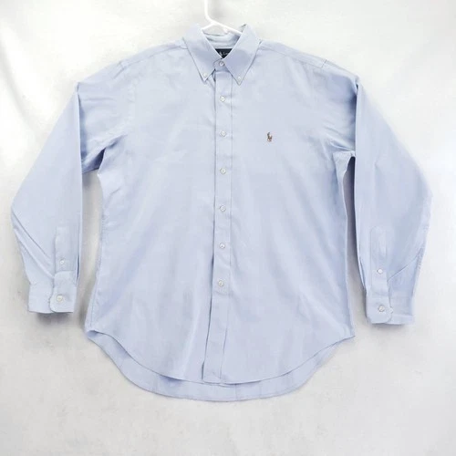 Ralph Lauren Shirt Mens 16 34/35 Blue Solid Long Sleeve Button Down Classic Fit