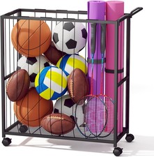 Ball Storage Bin Rolling Sports Ball Cart Metal Organizer Rack for Garage R032