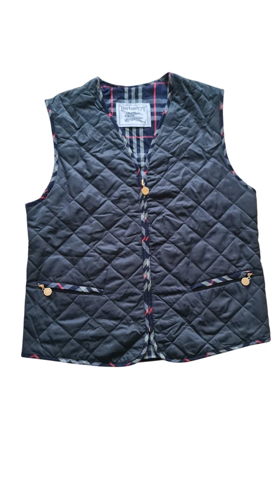 Colete acolchoado Burberry novo xadrez feminino azul tamanho 40 - Imagem 2 de 4