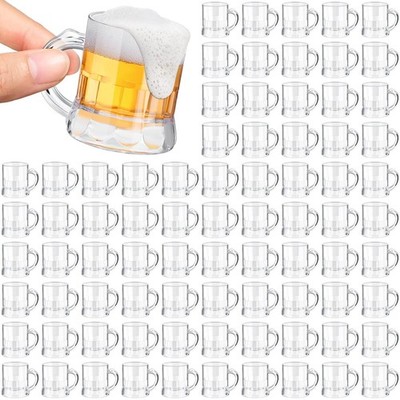 100 Pieces 2 oz Mini Beer Mug,Plastic Mini Shot Glasses, Heavy Base Clear Reu...
