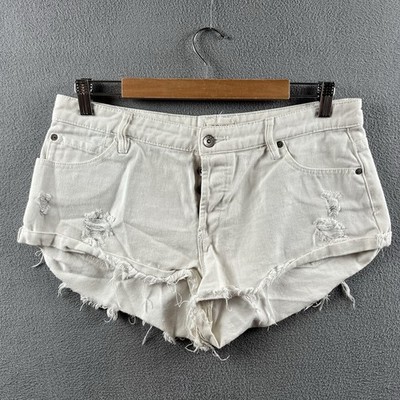 Roxy Denim Shorts Women's 29 White Vintage Y2K Low Rise Distressed Surf Beach