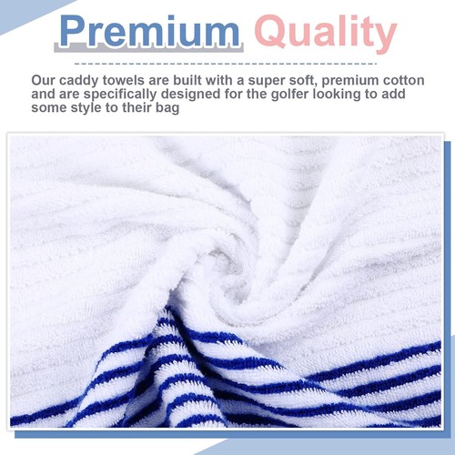 Mixweer Caddy Golf Towel 22" x 42" Large Large, White With Blue Stripe - Picture 5 of 6