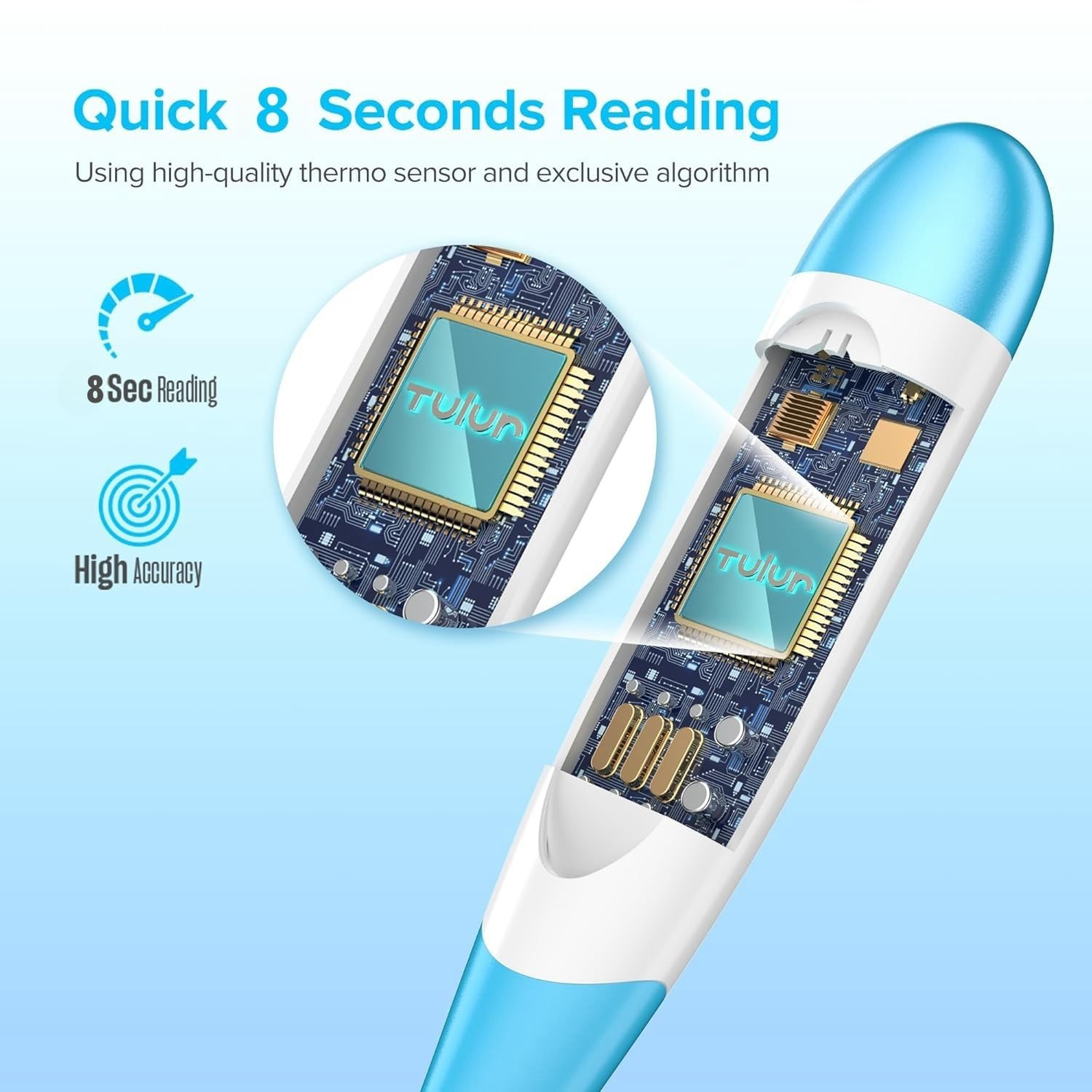 Thermometer for Adults and Kids with 8 Seconds Fast Accurate Light Blue 