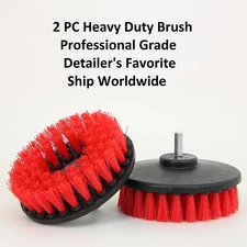 2 Pcs drill brush for Car care Carpet Wall and Tile cleaning HEAVY DUTY (RED)