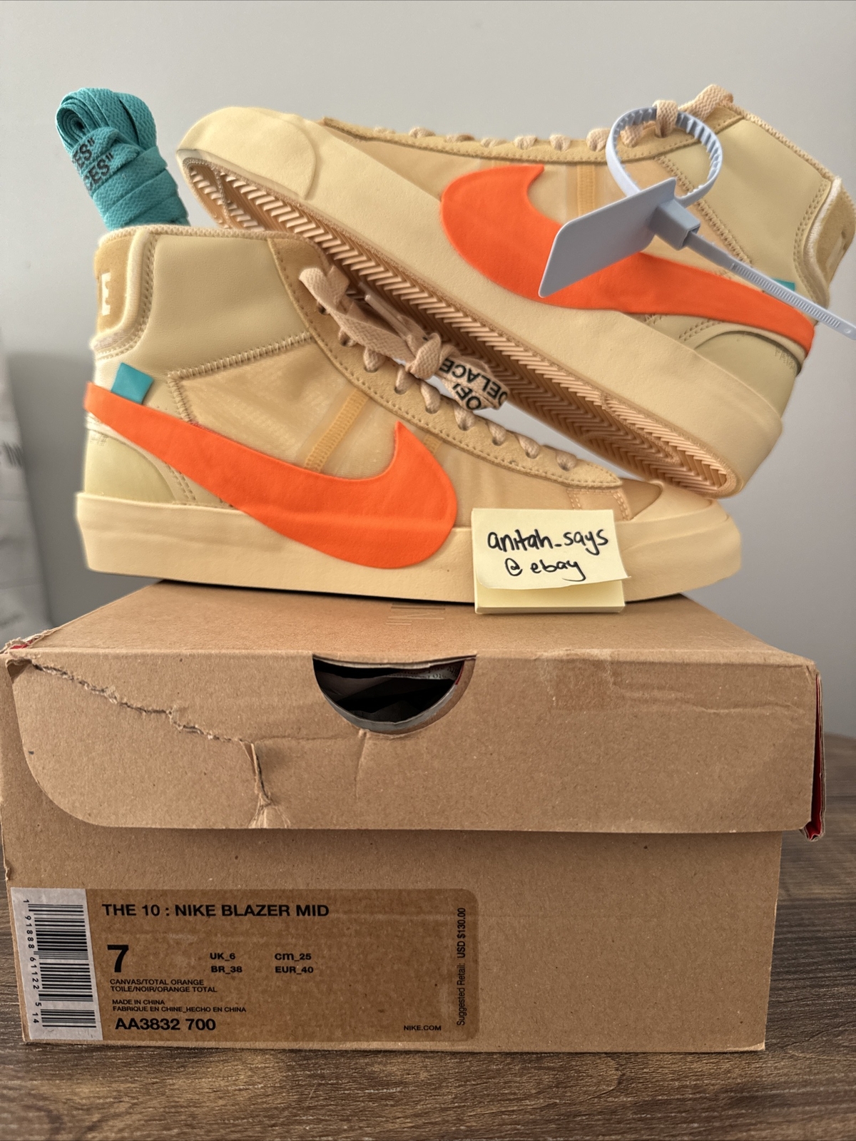 OFF WHITE X NIKE Taglia 7 M 8 5 W Nike bianco sporco x blazer mid all hallows sveve AA3832 700