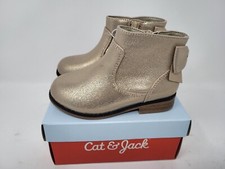 Cat  Jack Toddler Girls' Ayla Zipper Booties Gold Glitter Size 5
