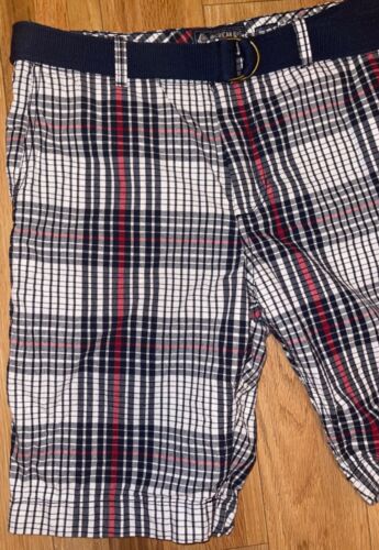 American Rag Shorts with Belt Red White Blue Plaid Men’s Size 33 Slim Fit - Picture 2 of 10