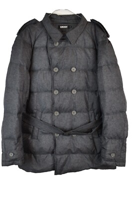 DKNY grauer Entenfedern Daunenmantel Größe XL Damen Winter Puffer Jacke Freizeit