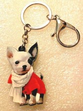 Chihuahua White Scarf Realistic Dog Flat Acrylic Key Ring Keychain Jewelry