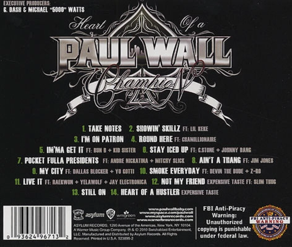 The Heart of a Champion by Paul Wall (CD, 2010) NEW, (UPC Bar code hole punched) - Image 2 of 2
