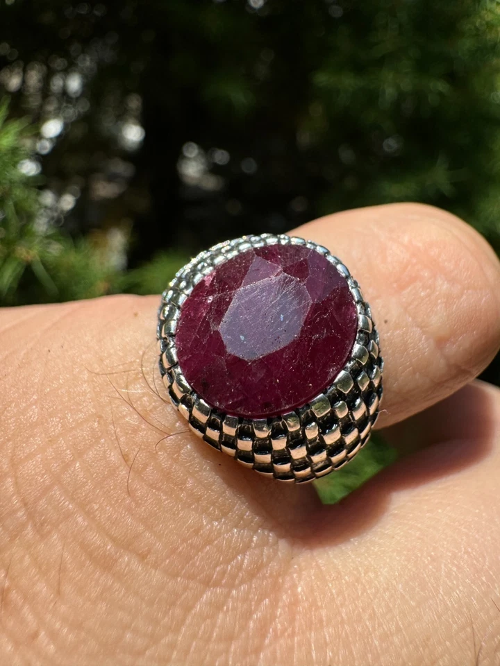 6ct Natural Red Ruby Real Genuine Gemstone Mens Solid 925 Sterling Silver Ring - Image 3 of 4