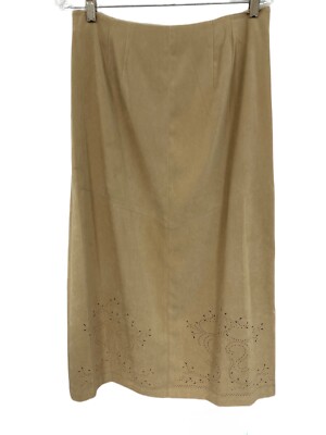 Vtg Talbots Woman SZ 10 Light Camel Maxi Skirt Faux Suede Punched Pattern Bottom