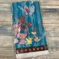 Vintage Pokemon Plastic Table Cover 54" X 96" 2000 Nintendo Blue Teal Pikachu