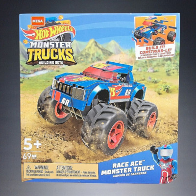 MATTEL MEGA CONSTRUX HOT WHEELS MONSTER TRUCKS 69PC RACE ACE SET