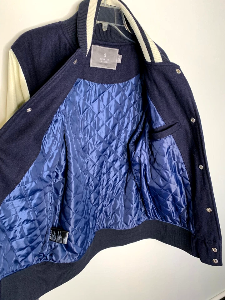 Hawkins McGill 男式 Varsity Letterman's 夹克 海军蓝 白色 中码 — 第 4/4 张图片