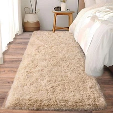 Soft Runner Rugs for Bedroom Hallways, 2x6 Beige Fluffy Shag Throw Area Rug N...