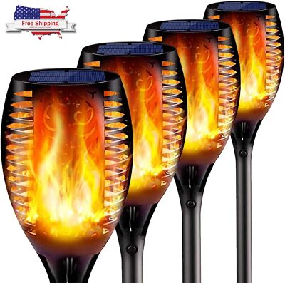 4 Pack Upgraded 43in 100 LED Solar Torch Lights With Dancing Flickering Flame