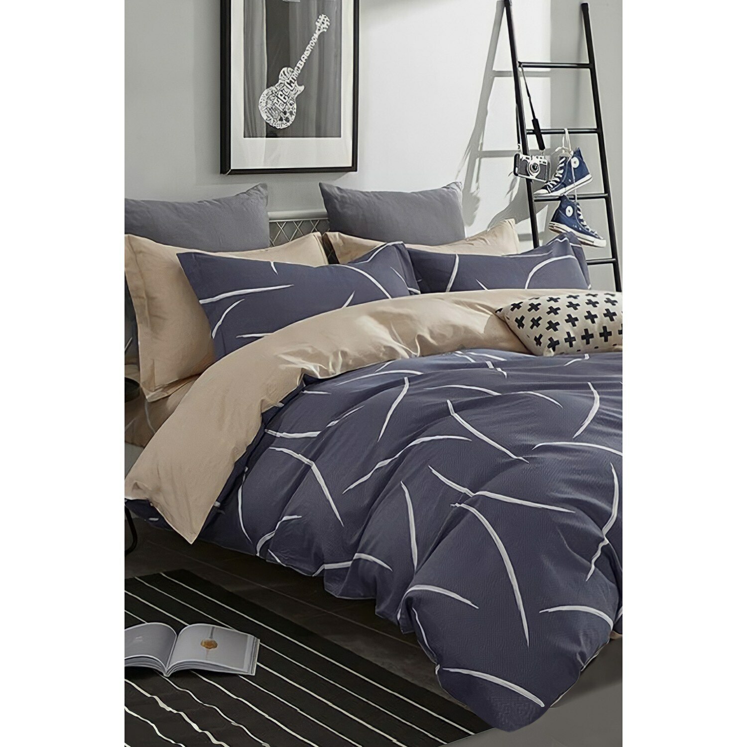 Young Single Personality Duvet cover set 3 Piece WhiteYellowGray