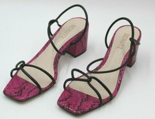 Schutz Women's Airana Summer Mestico Black/Pink Snake Embossed Slingback Sandals