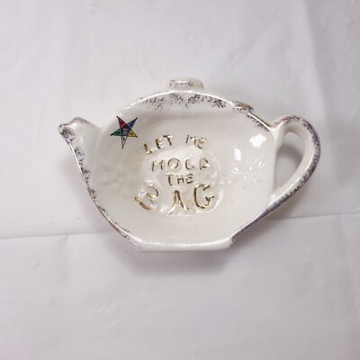 Masonic Teapot Order of the Eastern Star Let Me Hold The Bag Tea Bag Holder Vtg