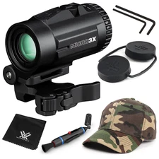 Vortex Optics Micro3X Red Dot Sight Magnifier w/ CF Hat and Cleaning Pen Bundle
