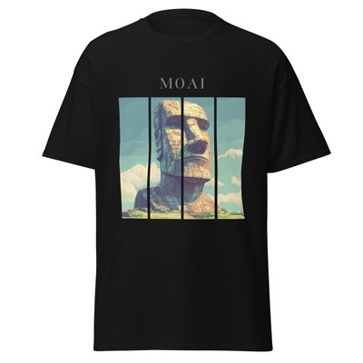 Moai Island Pixel Art T-Shirt   Unisex Split Art Retro Easter Island Travel Tee