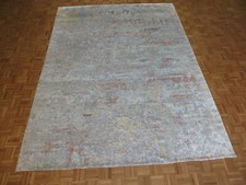 8'11 x 12 Hand Knotted Modern Abstract Blue Oriental Rug With Silk G8213