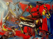 Jazz Original Oil Painting Stetched Canvas Impessionist Wall Art