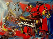 JAZZ MOOD  by Mark Kazav Original Oil Painting Wall Art Impressionism 5Y4HfvBrUO