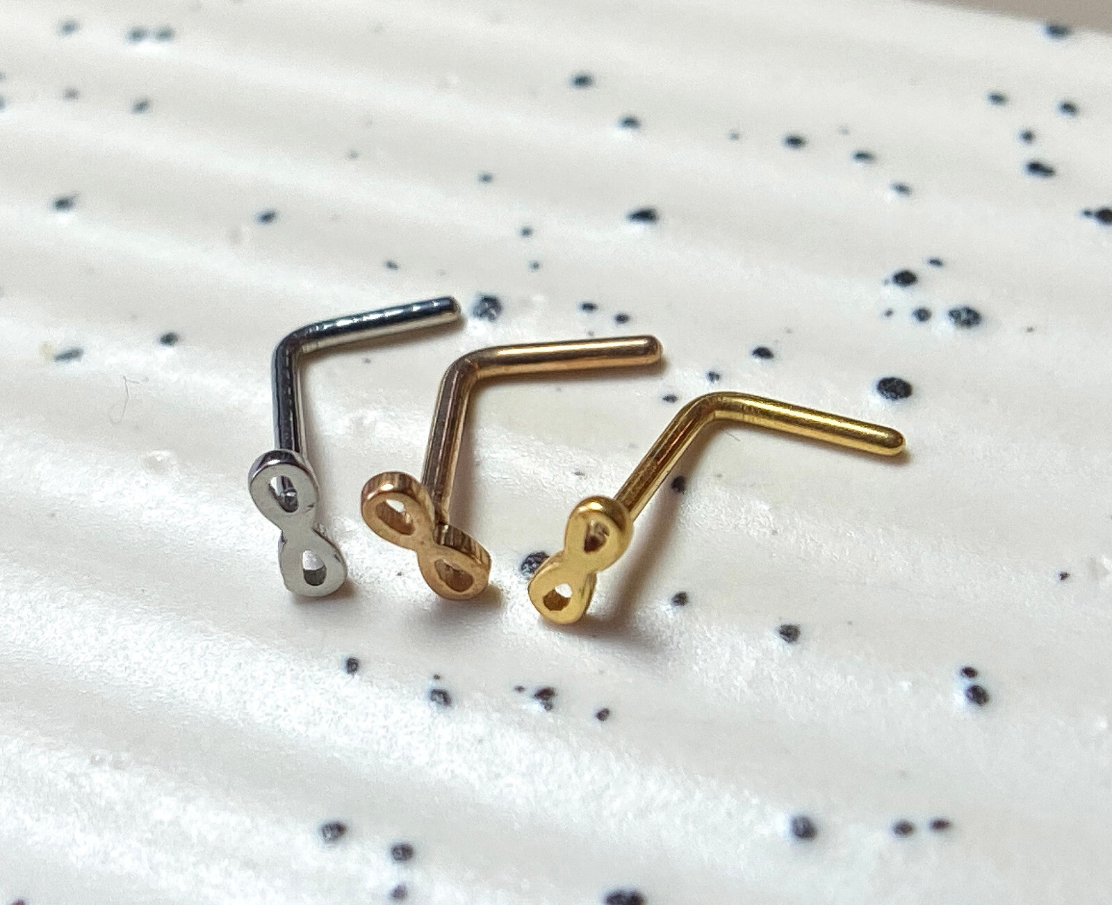 3pcs Infinity Style L-Bend Nose Rings 316L Surgical Steel Ion Plated