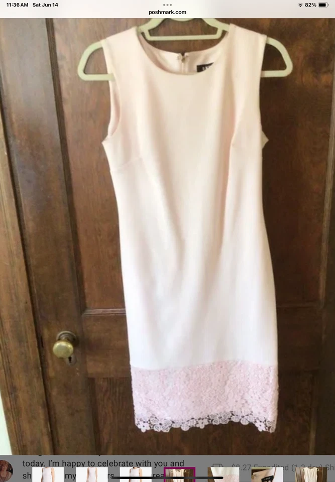 Vestido Vaina DKNY en Rosa Encaje Acento Talla 6 Usado en Excelente Condición $178R Foto 3 de 4