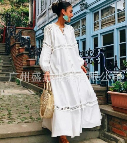 Womens White Maxi Long Sleeve Bohemia 