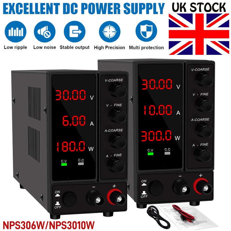Adjustable DC Bench Power Supply 30V 10A/6A LED Precision Lab variable UK Ship~