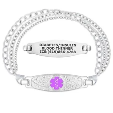 Divoti Custom Engraved Olive Medical Alert ID Women Bracelets, – w/Tri-Strand