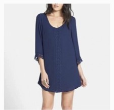 ASTR the Label Women’s Black Lace Trim Tunic Mini Shirt Dress Size S