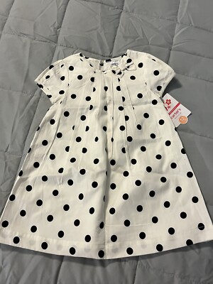 Carters Baby/Toddler Girls Dressy White w/Black Polka Dots, 12M, Lined New