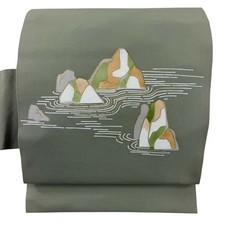 JAPANESE NAGOYA OBI ASH GREEN PURE SILK BB0631