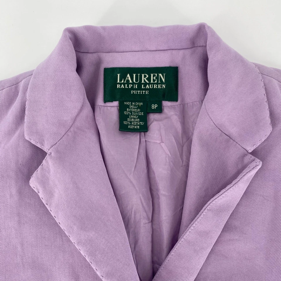 Chaqueta Blazer Para Mujer Lauren Ralph Lauren Petite Mezcla Lino Lavanda Talla 8P Foto 2 de 4