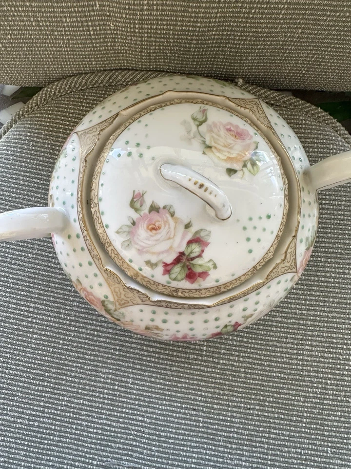 Azúcar maestro vintage grande con flores pintado a mano con tapa Foto 2 de 4