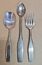 Set of 3 Leonard Silverplate Flatware; Korea; Baby Spoon; Toddler Knife/Fork