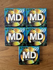 Rare Set of 5 TDK MD-XG SP 60min Recordable MiniDiscs. Japan 1999. New Sealed