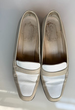 Vintage Joan David by David Slip on Tan and White Loafers