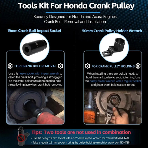 For Honda Crank Pulley Tool 19Mm Harmonic Balancer Socket & 50Mm Crankshaft Cran - Picture 2 of 7