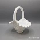 Vintage MCM Fenton White Hobnail Milk Glass Basket Ruffled Rim with Handle 7"