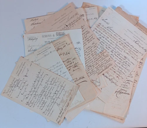 POST CIVIL WAR DOCUMENTS, 20+, CONFEDERATE GENERAL JAMES SIMONS & SIEGLING LAW