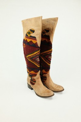 FREEBIRD Women's Sz US 10 CABAL Blanket Wool Leather Boots OVER THE KNEE